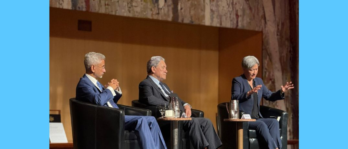 External Affairs Minister, Dr. S. Jaishankar participated in a conversation with H.E. Mr. Winston Peters, Deputy Prime Minister and Foreign Minister of New Zealand, and H.E. Ms. Penny Wong, Minister for Foreign Affairs of Australia at Raisina Down Under 2024 in Canberra, November 06, 2024